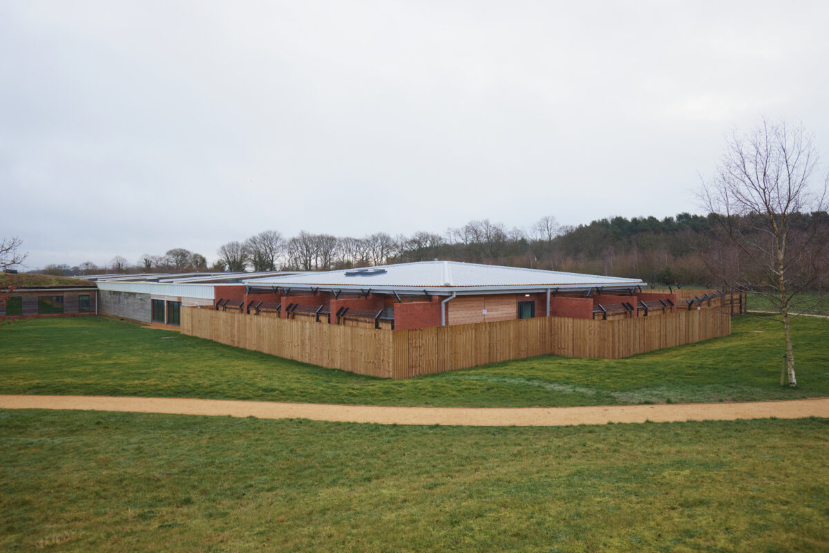 A wide outside shot of the Birmingham Dogs Home's new behavioral and training unit.