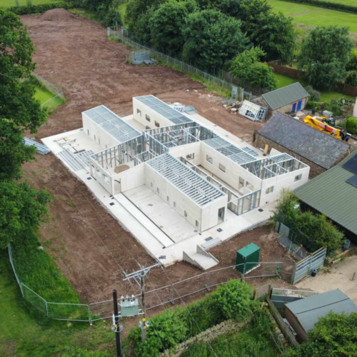 Aerial view of a building refurbishment.